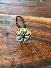 Hair Concho Elastic Tie Unisex with Southwest Style Repousse Flower Navy 28658