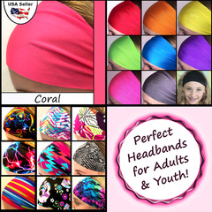 Wide Headband School Sports Elastic Spandex Stretch Women Men Youth [Coral]