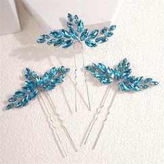 3 PCS Crystal Rhinestone Hair Pins Headband Set Bridal Teardrop Light Blue