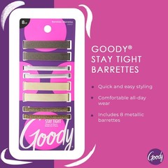Goody Stay Tight Hair Barrettes – 8 Ct, Assorted Metallic Colors, Non-Slip Flat