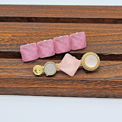2-Piece Gold Hair Clip Set in Pinks w Pearly White & Silver Glitter