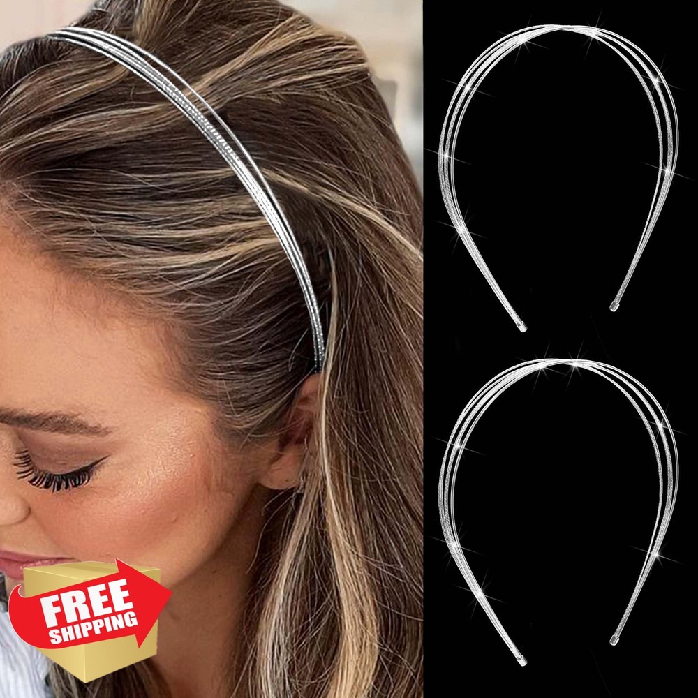 STGDAK Silver Headbands Multi Layered 2 Pack