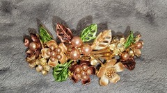 Faux Pearl Flower Barrette French Clip – Gold Green Copper