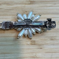 Pearl Flower Hair Barrette Clip White Faux Pearl Silver Tone Bridal Floral