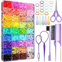 36 Colors Hair Rubber Bands for Hair, 2500 Pcs Elastic Hair Bands with 11 Hai…