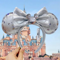 100th Anniversary Disney Ears Headband Silver Bow Women Girls Minnie Mouse