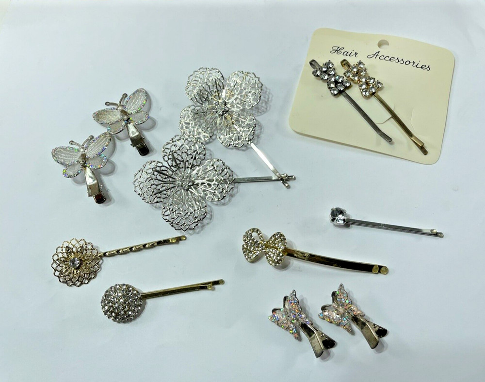 Lot of 12 VINTAGE 1970s & Early 80s Hair Barrette crafted w Rhinestones NICE!
