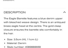 Kurt Geiger Eagle Kingston Denim Hair Barrette Rare Discontinued