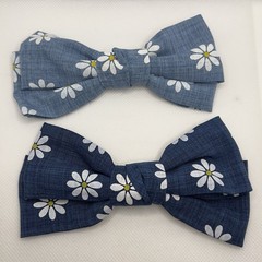 2pc Blue Daisy Denim Bow Hair Clips –Cute Floral Hair Accessories Boutique