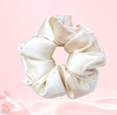 Satin Scrunchies Hair Ties Set of 4 Pink Blue Cream Blush Handmade USA