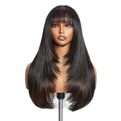 Synthetic Straight with Bangs for Women Natural Appearance 24inch Length