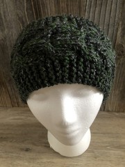 Hand Knitted Green & Black Ear Cover Headband Large