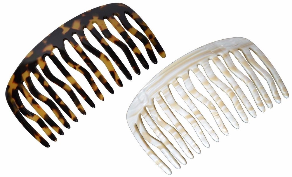 French Amie Handmade Large Tokyo and Ivory Celluloid 15 Teeth Side Hair Comb