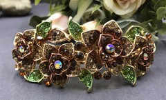 New Gold Tone Flower Rhinestone brown color Hair Clip Barrette 25