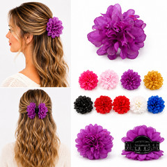 2 PCS Women’s Chiffon Big Flower Double Sided Plastic Hair Claw Clips Jaw Comb