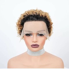 1cmx13cm Lace Frontal 100% Human Hair Wavy Pixie Cut Full Wig for Women,9 colors