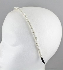 White faux pearl twist thin skinny headband hair band accessory plastic beads