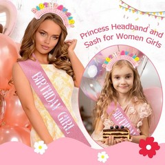 Birthday Girl Headband and Sash Set – Colorful Felt Happy Birthday Headband w…
