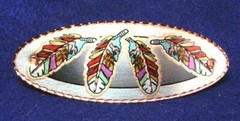 Barrette Cut Copper 3.5×1.25″ Colorful Feathers French clip FREE SHIPPING HRC04