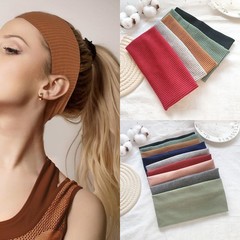 6pcs Set Wide Knitted Stretchy Solid Color Sports Headbands for Daily Wear