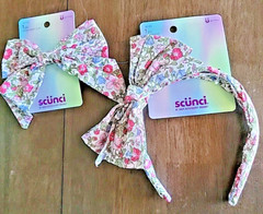 Scunci Multi-Colors Floral Headband with Large Bow and bonus matching snap clip