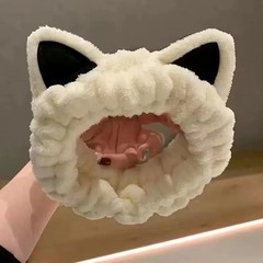 Face Wash Coral Fleece Headband Hair Band with Cat Ears Cartoon Cute Design
