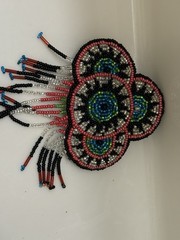 Hand Beaded 3 Circle Barrette w Star Fringe 4.5″x2.5″ French Clip closure # 02