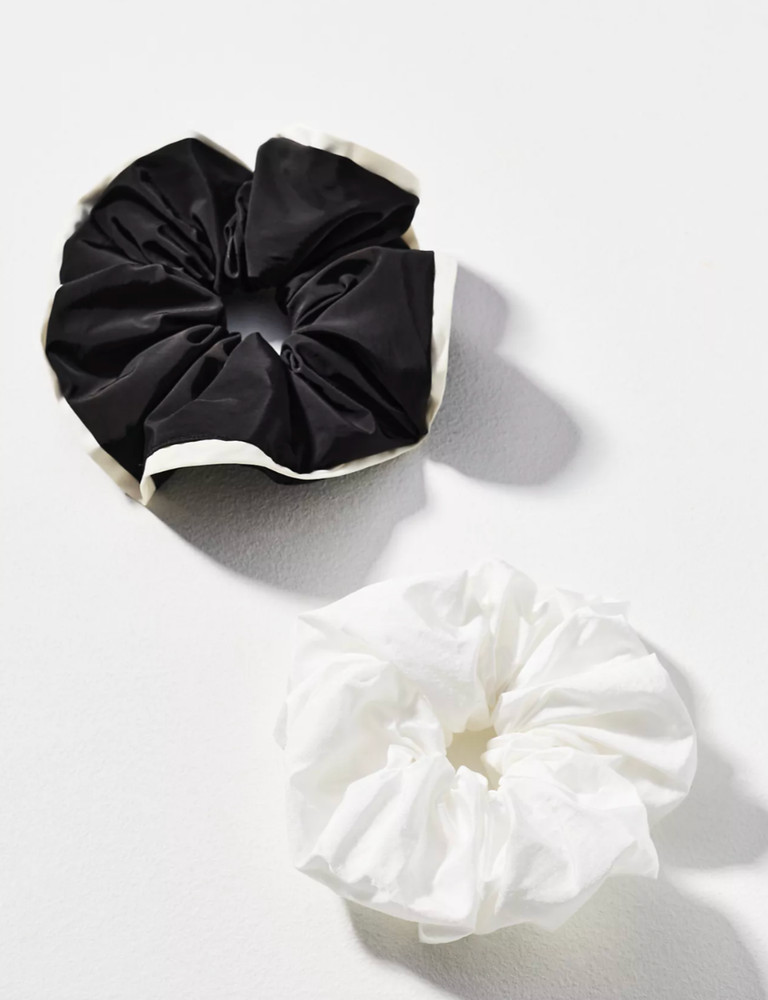 Anthropologie Nylon Scrunchies, Black & White (Set of 2) NEW