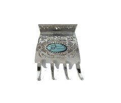 Small medium turquoise blue silver filigree metal hair claw clip