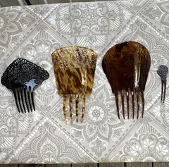 Lot of 4 Decorative Plastic Hair Combs, Black Filigree & Tortoiseshell Fan