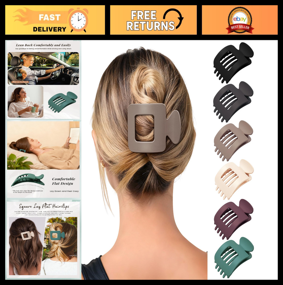 6 Pack Large Flat Square Hair Clips for Women – Nonslip Duckbill Claw Clips, Str