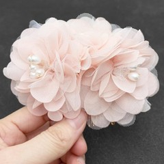 Pink Flower Hair Comb Bridal Pearl Chiffon Floral Buns Pins Wedding Accessory