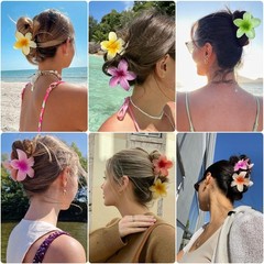 6 Pack Flower Claw Clip for Women, Hawaiian Plumeria Hair Style Color A