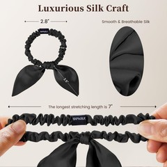 THXSILK Hair Silk Scrunchies with Bow for Women 1 Count (Pack of 1), Black