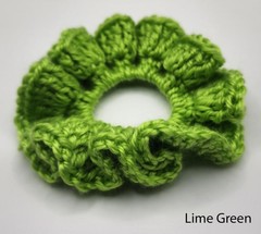 Handmade Scrunchie Set Lot of 5 Crochet Fabric Hair Ties Green Turquoise Black