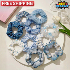 10pcs Women Plaid & Floral Pattern Scrunchies Casual Hair Ties Scrunchy Tie Band