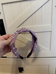 Purple Pearl Beaded Headband for Women Teens, Fabric Plastic, Preppy Casual