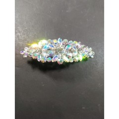 Hair Barrette Tension Clip Rhinestones Clear Silver Tone