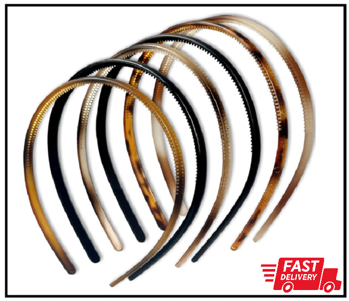6-Pack Multi-Color Plastic Skinny Headbands with Teeth Comb for Women and Girls