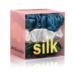 3 Pcs 100% Mulberry Silk Scrunchies, Hair Ties Pink Peacock Blue Apricot