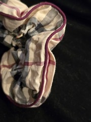 Rare HTF Burberry London Tan Nova Check With Red Maroon Trim Hair Scrunchie