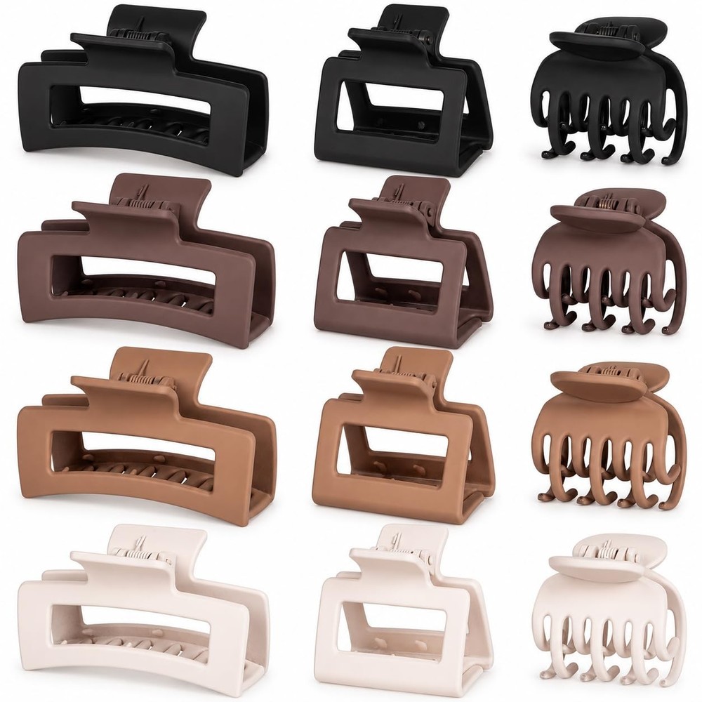 12 Pcs Hair Clips for Women 3 Styles Small Medium 12 Count (Pack of 1), Brown