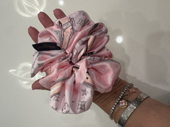 Louis Vuitton Women’s Pink/Gray/White Monogram Logo Silk Oversized Scrunchie