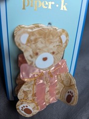 Piper K Teddy Bear Pink Bow Hair Claw Clip