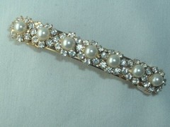 RHINESTONE & FAUX PEARL FLOWER HAIR BARRETTE HAIR ACCESSORY