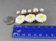 daisy flower faux pearl 2.5″ wide barrette alligator hair clip set of 2