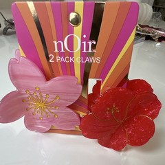 nOir Women’s Flower Hair Claw Clips 2 Pack Pink Red Floral Plastic