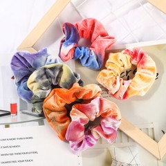 Velvet Scrunchies Women Tie-Dye Gradient Ponytail Holder Hair Rope Rubber Band