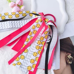 Softball Hair Ties with Ribbons Pink Hair Accessories for Women Softball Ribb…