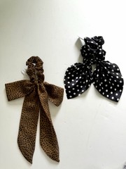New Urban Outfitters 2 Bow Scrunchies Polka Dots Black White & Leopard Brown UO